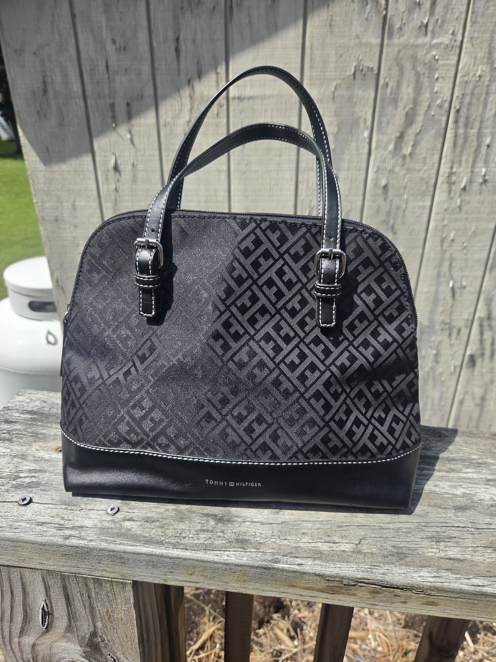 Tommy Hilfiger Black Jacquard Logo Dome Satchel